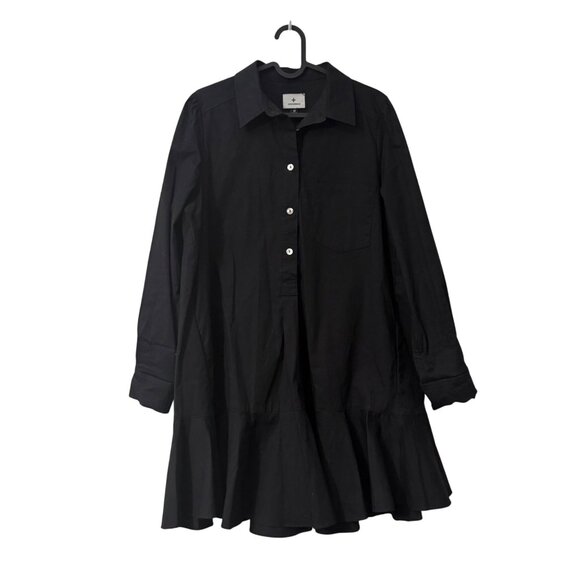 Tuckernuck Callahan Black Ruffle Hem Shirt Dress Long Sleeve Womens Size Medium - Picture 2 of 7